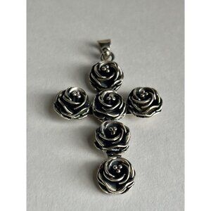 925 Sterling Silver Striking Wrapped Rosebud Cross Pendant Handmade
